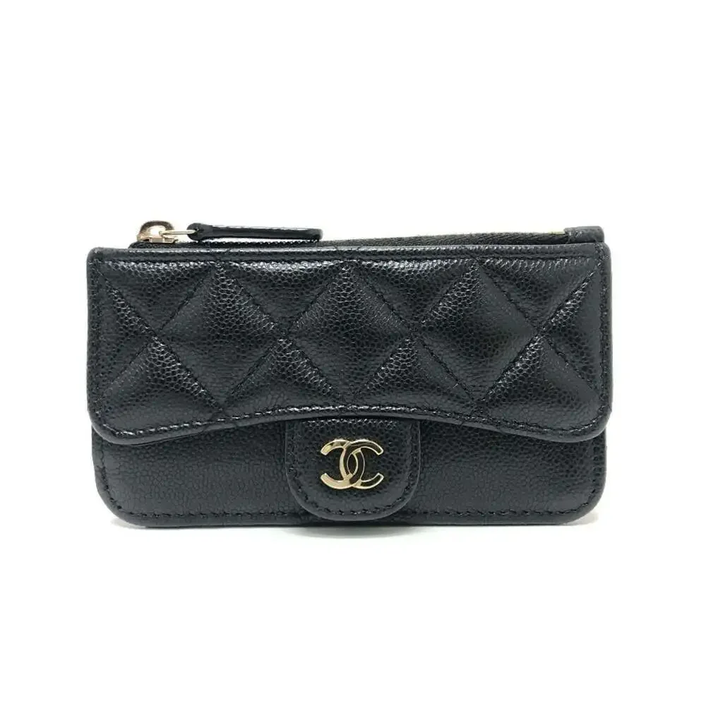 CHANEL Black Caviar Leather Logo Wallet